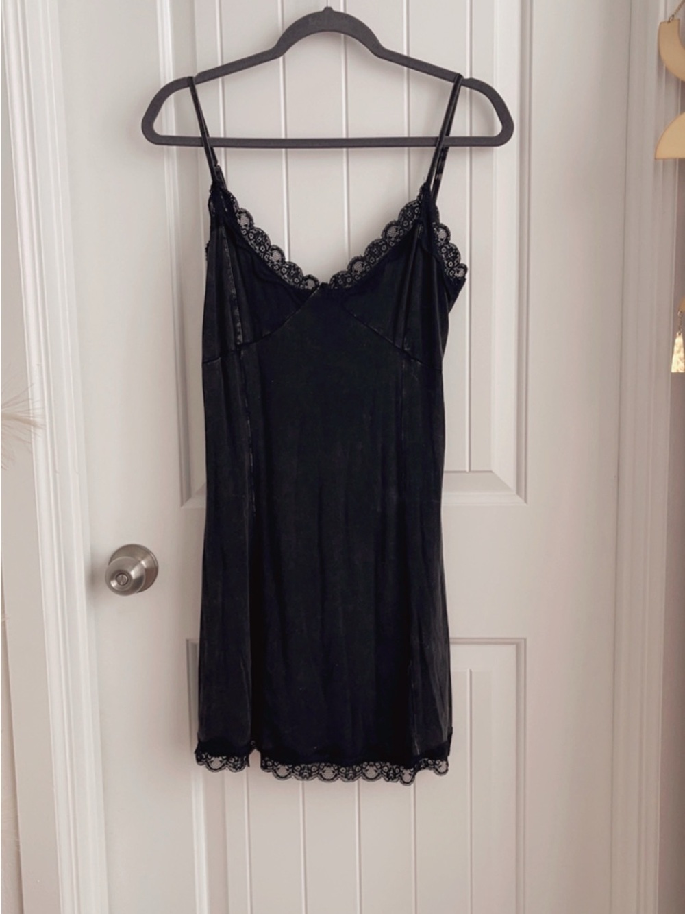 POL Black Lace-Trim Satin Slip